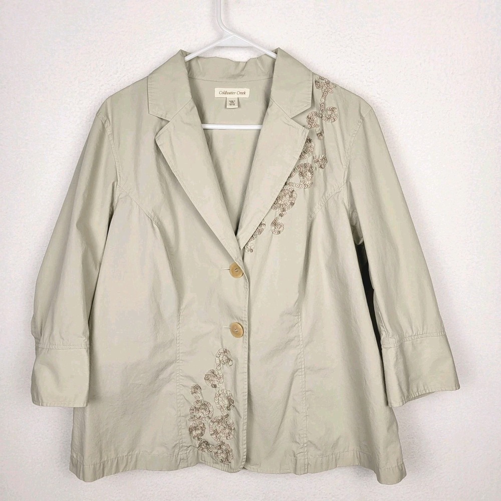 Coldwater Creek Sequin Detail Jacket W18 Beige Cotton Plus Size Boho Cottagecore